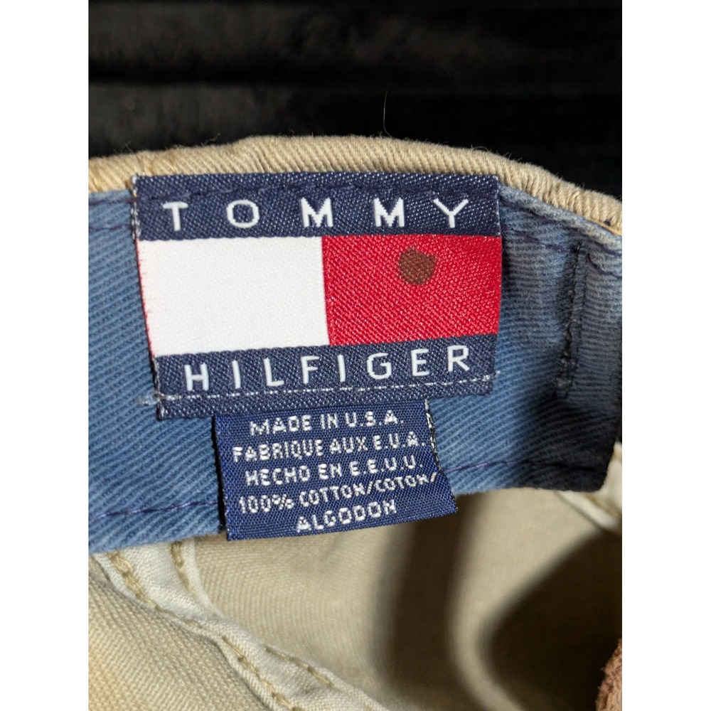 Vintage Tommy Hilfiger Dad Hat Tan Beige Made in USA Leather Strap Flag Logo Cap - Picture 7 of 8
